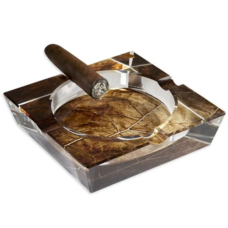 Tobacco Leaf Crystal Ashtray - 4-Finger